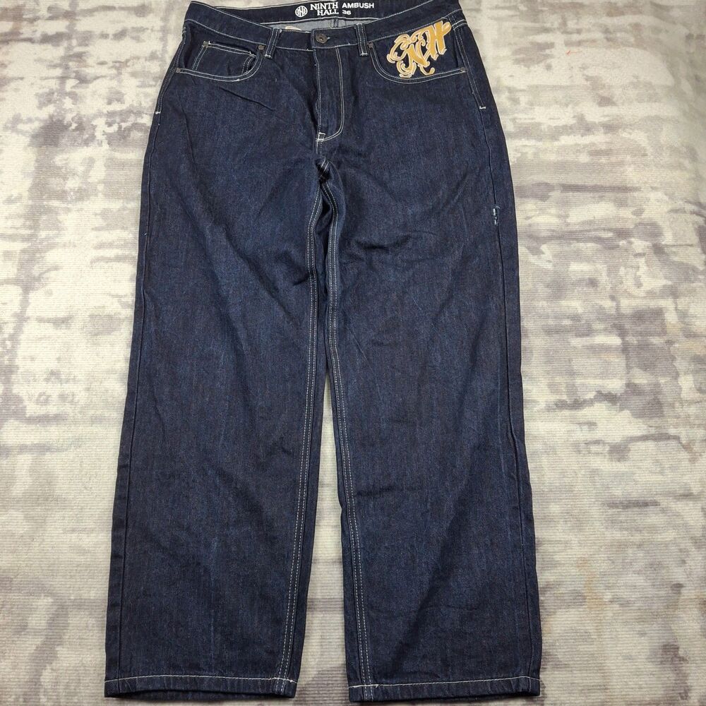 Ninth Hall Ambush Jeans Men's Size 36 Dragon Embroidered Baggy Wide Leg VTG